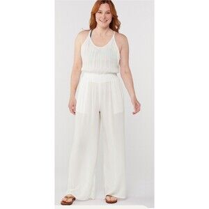 NWT PrAna Womens Fernie Wide Leg Jumpsuit Cover Up White 100% Tencel Size Medium